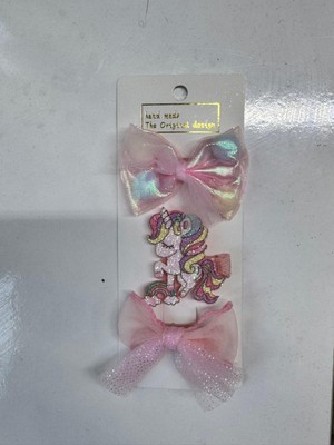 Kız Çocuk 3' Lü Unicorn Klips Toka Mavi