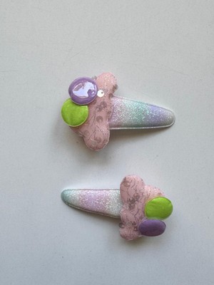 Kız Çocuk 2 'li Dondurmalı Klips Toka Pembe