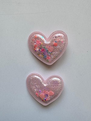 Kız Çocuk 2' Li Klips Renkli Kalpli Toka Pembe