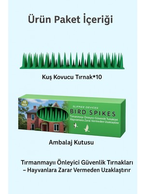 Kovmatik Balkon ve Bahçelerde Kuş Sorununa Çözüm Tüneme Engelleyici Plastik Diken 10 Adet Yeşil