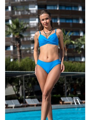 Rukomayo Mavi Dönmeli Model Kaplı Ayar Askılı Lycra Kumaş Bikini