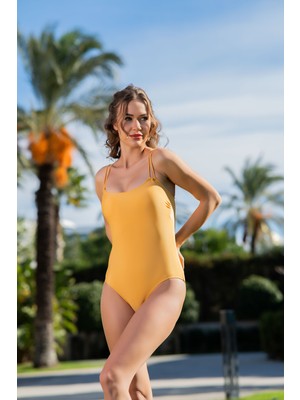 Rukomayo Sarı Sırt Detaylı Çift Askılı Lycra Kumaş Mayo