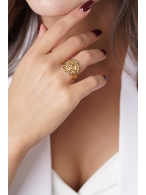 Fiyonk Kuyumculuk 14 Ayar Altın Çiçek Motifli Telkari Yüzük