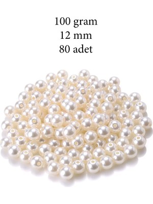 100 Gram 12MM Krem Renk Plastik Inci Boncuk Çanta ve Takı Yapım Boncuğu (~80 Adet)