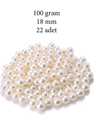 100 Gram 18MM Krem Renk Plastik Inci Boncuk Çanta ve Takı Yapım Boncuğu (~22 Adet)