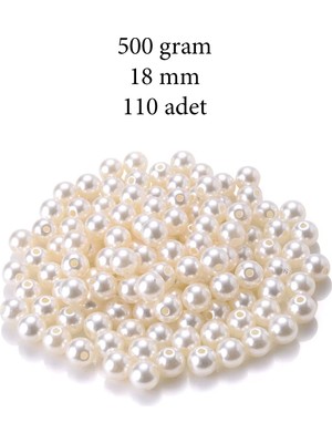 500 Gram 18MM Krem Renk Plastik Inci Boncuk Çanta ve Takı Yapım Boncuğu (~110 Adet)