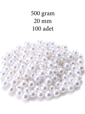 500 Gram 20MM Beyaz Renk Plastik Inci Boncuk Çanta ve Takı Yapım Boncuğu (~100 Adet)