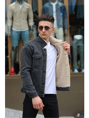 Erkek Içi Kürklü Denim Kot Ceket