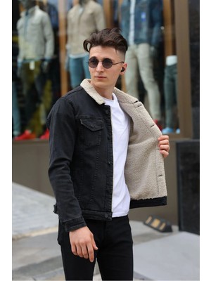 Erkek Içi Kürklü Denim Kot Ceket