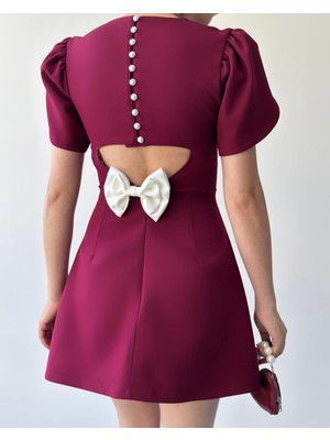 Kurdele Sırt Detay Düğmeli Mini Elbise