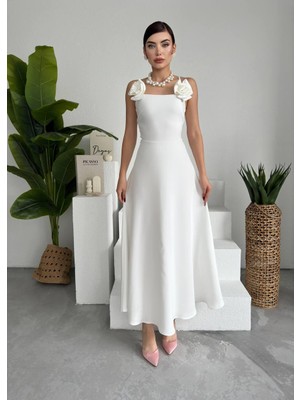 Luna Kiloş Gül Aksesuarlı Elbise