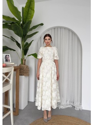 Özel Tasarım Gül Dokuma Uzun Estaban Elbise