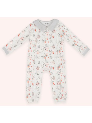 Yenidoğan Desenli Yaka Detaylı Ekru Tulum