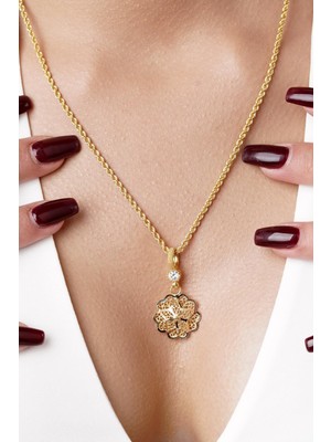 Fiyonk Kuyumculuk 14 Ayar Altın Gül Motifli Telkari Kolye - Anne Kolyesi