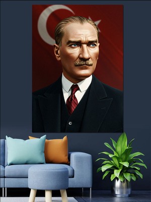 Mustafa Kemal Atatürk ve Bayrak Dekoratif Kanvas - Mdf Ahşap Tablo