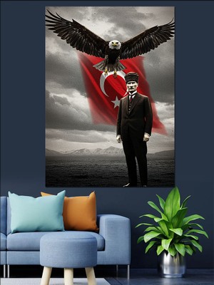 Kartal Mustafa Kemal Atatürk Dekoratif Kanvas - Mdf Ahşap Tablo