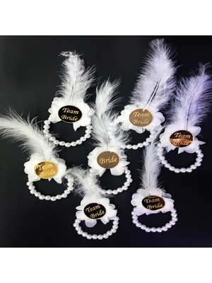 Incili Nedime Bilekliği Altın Renk Pleksili Beyaz Otrişli 7 Adet