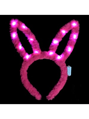 LED Işıklı Peluş Pofuduk Tavşan Kulak Tavşan  Şeker Pembesi 17X23 cm