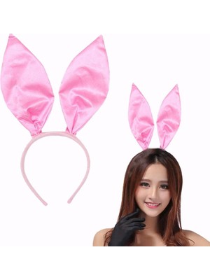 Pembe Renk Saten Kaplama Şekil Verilebilir Tavşan Kulak  35X11 cm