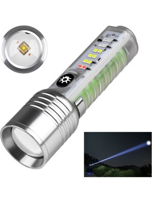 Profesyonel Tg LED Güçlü 8 Modlu Type-C 1000 Lümen Polis Çakarlı Şarjlı El Feneri