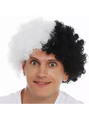 Siyah Beyaz Kıvırcık Afro Bonus Peruk Taraftar Bonus Saç
