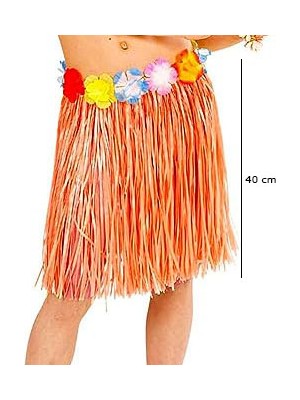 Yetişkin ve Çocuk Uyumlu Turuncu Renk Püsküllü Hawaii Luau Hula Etek 40 cm