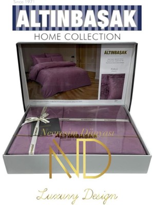  Jakarlı Saten Çift Kişilik Nevresim Takımı Perle Puce