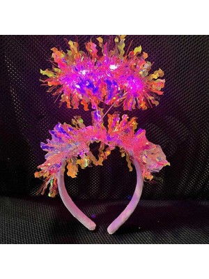 Pembe Renk Pembe Işıltılı Püsküllü LED Işıklı Parlak Hologramlı  25X12 cm