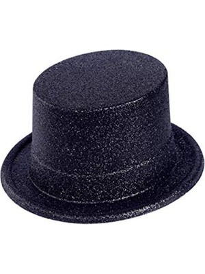 Siyah Renk Uzun Plastik Simli Parti Şapkası