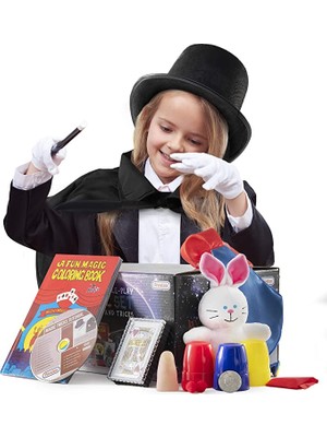 Çocuk Boy Siyah Sihirbaz Pelerini Siyah Sihirbaz Şapkası ve 7 Parça Sihirbazlık Oyunları