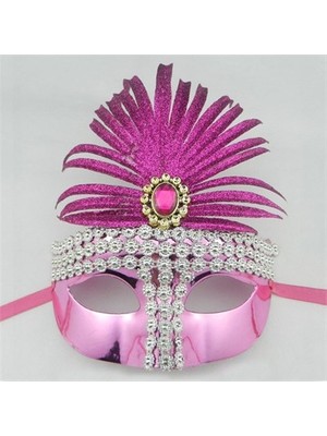 Fuşya Simli Yılbaşı Parti Maskesi