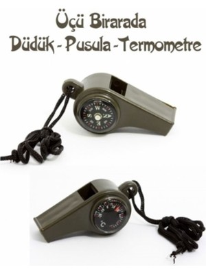 Pusulalı Termometreli Düdük - Survival Askılı Düdük