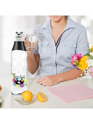 Sevimli Panda Tasarımlı Cam Suluk  Sızdırmaz 1000 ml