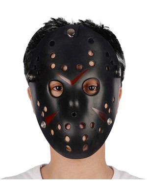 Siyah Renk Kırmızı Çizgili Tam Yüz Hokey Jason Maskesi Hannibal Maskesi