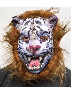 Kahverengi Saçlı Dişli Kurt Maskesi Köpek Maskesi  Peluş 12 No