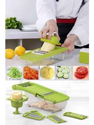 5 Başlıklı Hazneli Kaymaz Rende Jülyen Kesici Patates  Havuç Rendesi