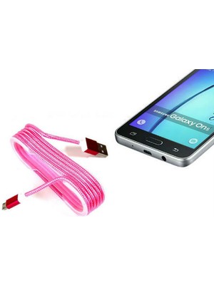 Android Örgü Şeklinde Renkli Çelik Şarj Data Kablosu - Pembe