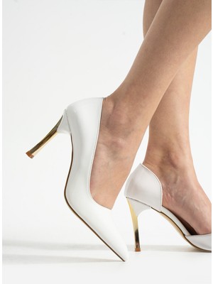 Orpny Beyaz Rugan Kadın Stiletto Altın 9cm Topuklu Kadın Topuklu Ayakkabı