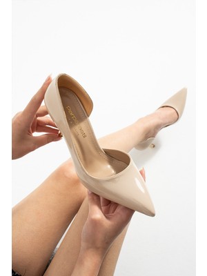 Orpny Bej Rugan Kadın Stiletto Altın 9cm Topuklu Kadın Topuklu Ayakkabı