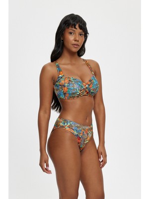 Louren Çiçek Desenli Kalın Kenarlı Ayarlanabilir Askılı Kaplı Toparlayıcı Bikini Takımı