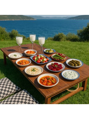 Industrial Living Kamp-Piknik-Balkon ve Yemek Masası  Ceviz Renk Özel Tasarım Masa – 2 Kademe Ayaklı – Katlanabilir – Taşınabilir – 70X150 cm