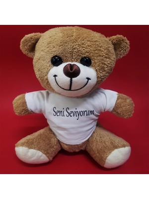 Büro Ev Ofis Oyuncak Hediyesi Için Peluş Seni Seviyorum Tişörtlü Kahve Ayıcık