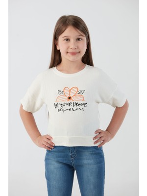Fitilli Yazı Baskılı Likralı Kız Çocuk Tişört