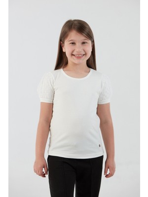 Basic Kolu Tül Detaylı Kız Çocuk Bluz