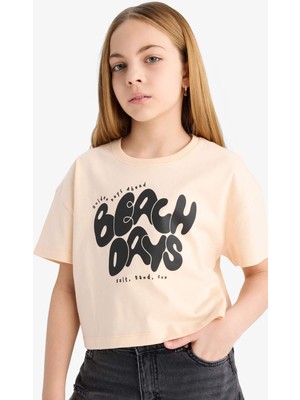 DeFacto Bisiklet Yaka Baskılı Kısa Kollu Tişört Kız Çocuk E0384A825SM