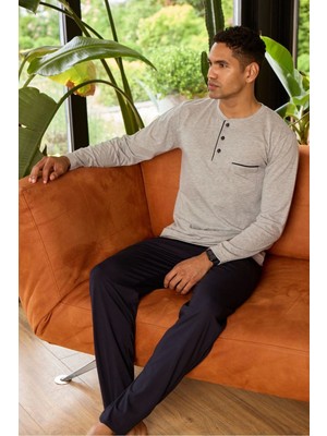 Erkek 9250 Erkek   Midi Yaka Pijama Takımı