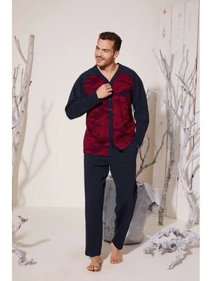 Erkek 8025 Erkek   V Yaka Boydan Düğmeli Pijama Takımı