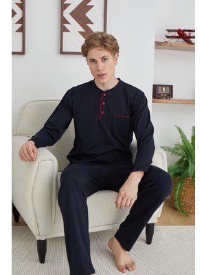 Erkek 9111 Battal  Erkek   Midi Yaka Pijama Takımı