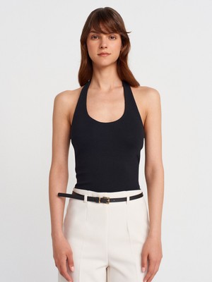 Dilvin 21052 Halter Yaka Kadın Bluz Siyah %95 Pamuk Kolsuz Günlük Stil 38 Beden