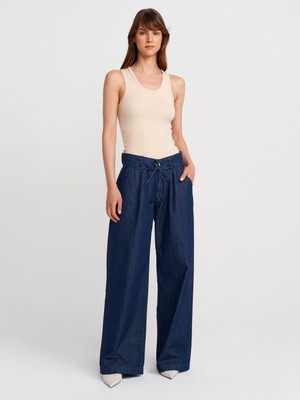 72001 Ince Kemerli Denim Pantolon-Lacivert